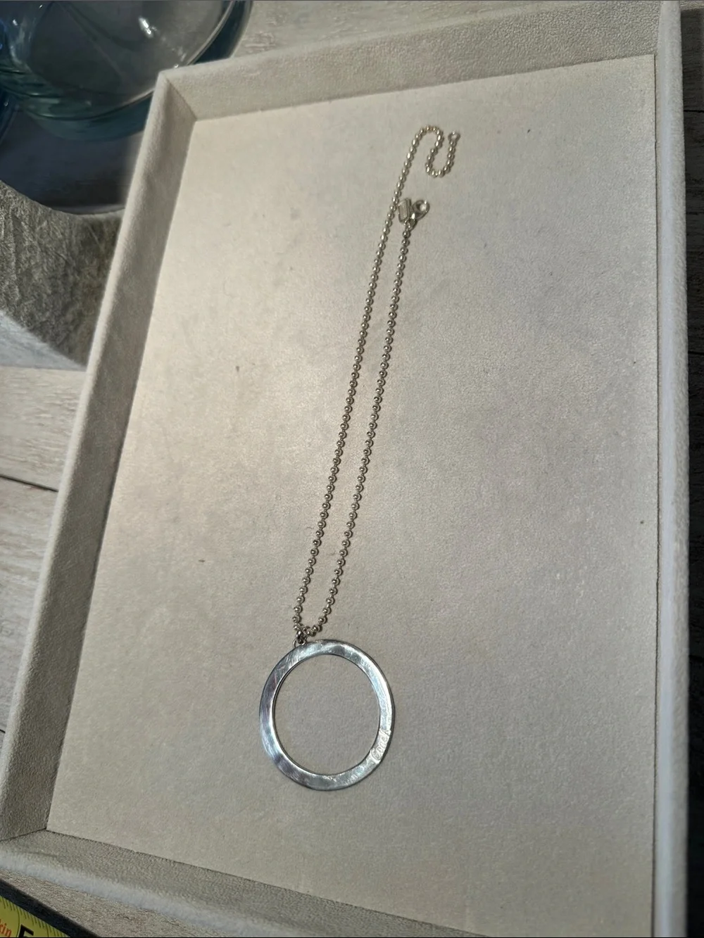 Sterling Silver ball chain Necklace with Coach script Round Pendant